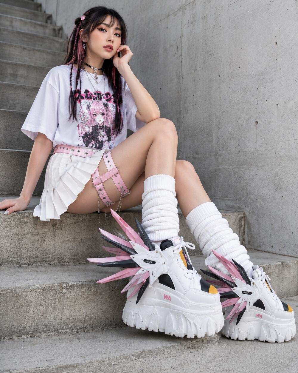 Anthony Wang Goose Berry 01 Platform Sneakers White Pink Winged Cyberpunk 10